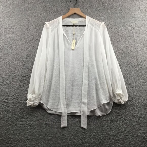 Max Studio Tie Neck‎ 3/4 Sleeve Blouse Ivory S - Picture 1 of 3
